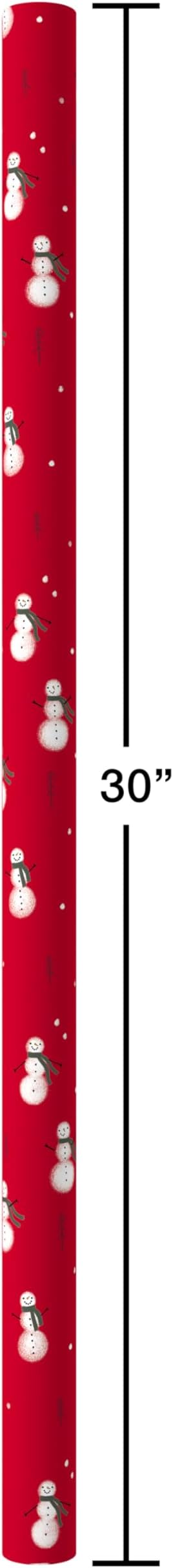 American Greetings Reversible Snowman Christmas Wrapping Paper Roll, Red and White Holiday Gift Wrap (60 sq. ft., 1 Standard Roll Wrap-30 in. x 24 ft.) Minimalist Design with Merry Christmas Script