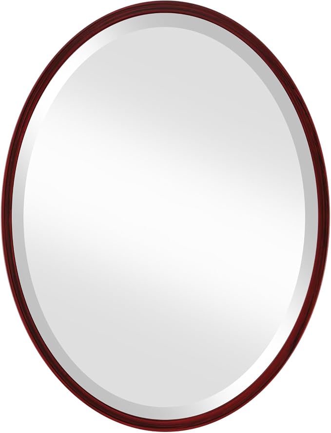 OVALCREST - Oval Wooden Beveled Wall Mirror for Home Decor, Bathroom, Vanity, Bedroom, Living Room, Hallway - London Style (Black Cherry) 29.1 x 23.1