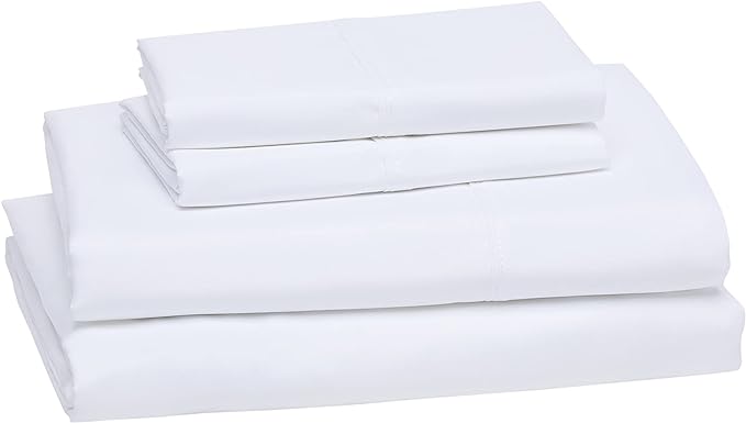 Amazon Basics 4 Piece Microfiber Lightweight Wrinkle-free Breathable Bed Sheet Set, Super Soft Easy Care, 14" Deep Pockets, Queen, Bright White, Solid