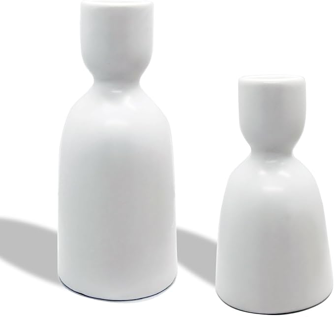 Candlestick Holders, Ceramic White Taper Candle Holder Candlelight Stand Candleholder, Modern Boho Candle Holders for Desktop Table Setting Dining Bathroom Wedding Decoration,2 Pack