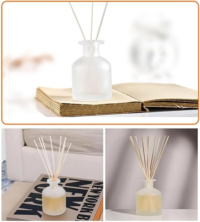 Glass Diffuser Bottles Empty Refillable Glass Container Jar 150ml / 5oz Fragrance Accessories DIY Replacement Diffuser Sticks Sets for Essential Oils Reed Sticks Crafts Spa Home Decoration (White)