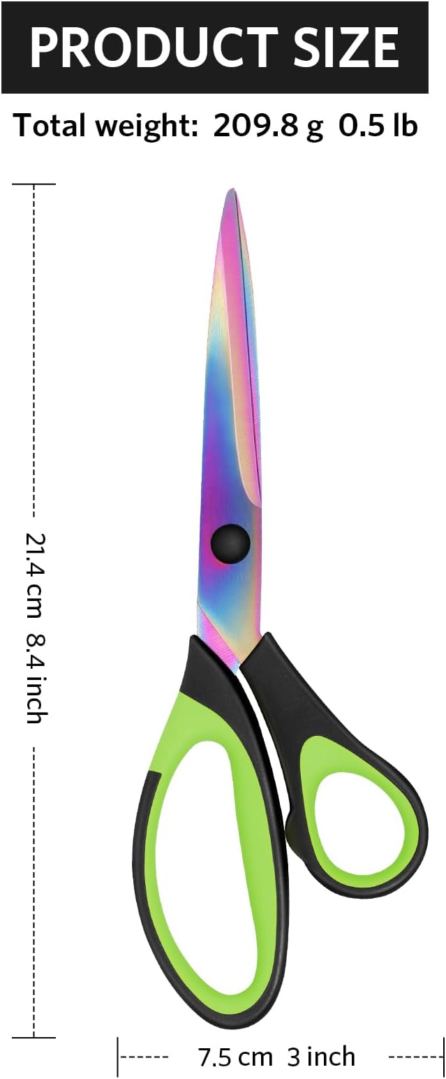 Uaugulft Sewing Scissors, Sharp Titanium Coating Blades, Soft Grip Handle, Multi-Purpose Scissors Set of 3 Suitable for Families, Office, and School Use, Blue Black, Purple Pink and Green Black