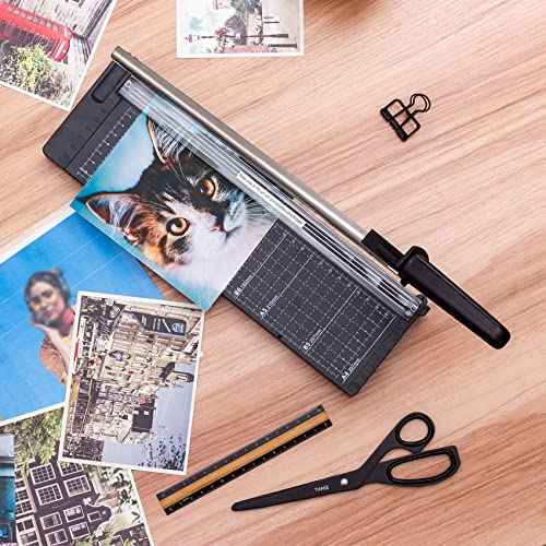TIANSE Paper Cutter 12 Inch Paper Cutter Guillotine with 8 to 10 Sheet Capacity Safety Blade Lock Heavy Duty Paper Trimmer for Cardstock Cutting Board Paper Cutter Slicer for Home Office School Black