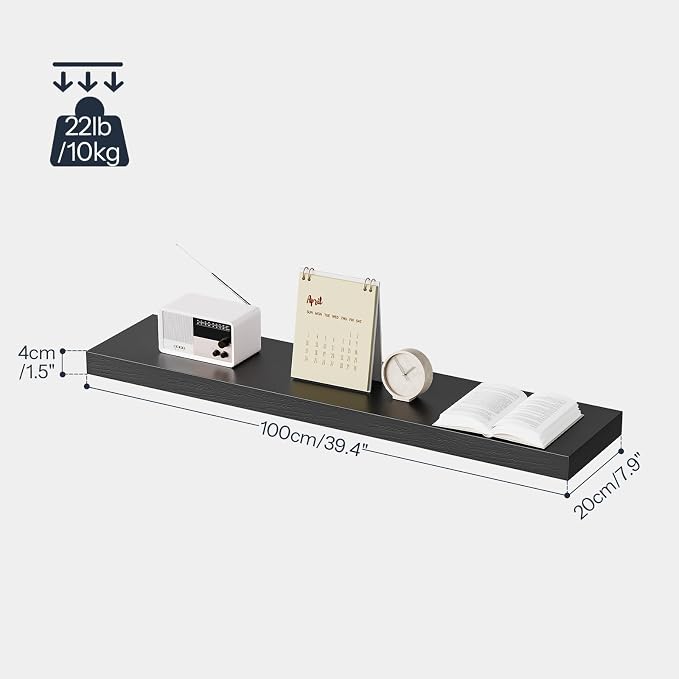 HOOBRO Floating Shelves for Wall, Wall Mounted Shelf Set of 2, 39.4" Hanging Shelf with Invisible Brackets, for Wall Decor Storage in Bathroom Bedroom Kitchen Living Room Office, Black BK100BJP201