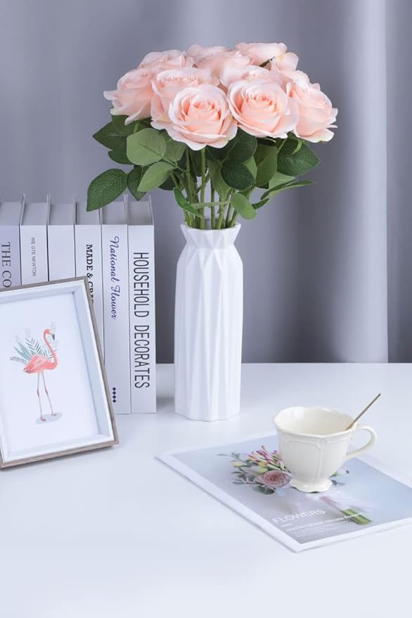 Artificial Rose Flower Artificial Flowers Flower with Long Stem Silk Roses Bouquet for Wedding Bridal Shower Party Home Decoration (Blush, 12 Pcs)