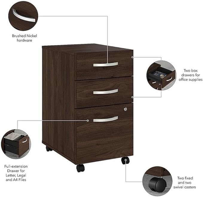 Bush Business Furniture Studio C L Shaped Desk with Mobile File Cabinet and Return, 72W x 30D, Black Walnut