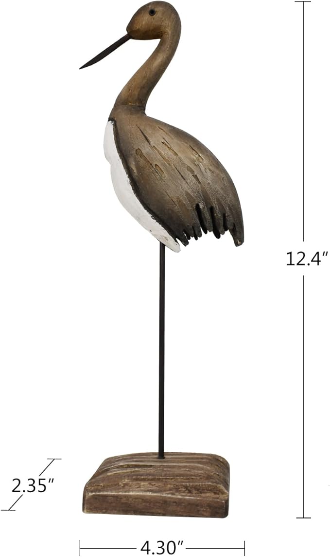 Wood Bird Statue Nautical Decor Decorative Sea Birds Sculpture Wooden Tabletop Figurine Coastal Ocean Beach Themed Decoration for Home Yard Bathroom Living Room (12.4" H)