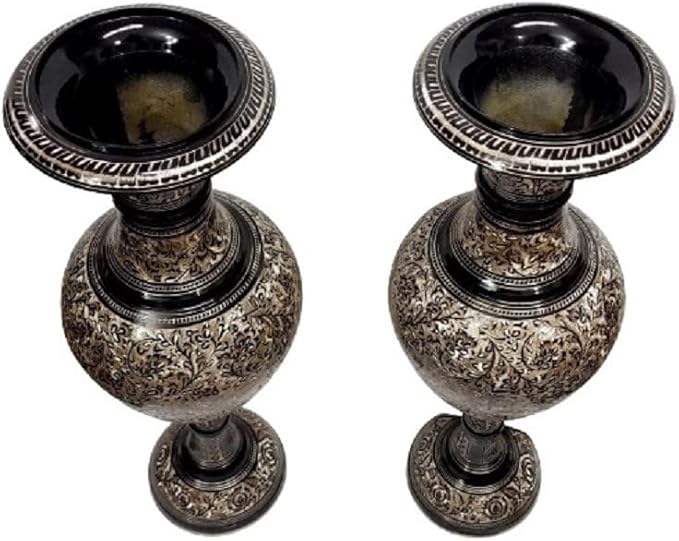 Made of Brass - 24 inch high Vase - A Rare Indian Decor - Alluring Nakkashi, Lovely Collectible - for Dry Flowers, Not Recommended for Water Filling (Black)