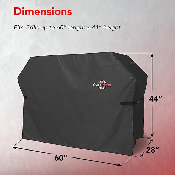 GrillTough Heavy Duty BBQ Grill Cover for Outdoor Grill, 60 Inch – Waterproof, Weather Resistant, UV & Fade Resistant with Adjustable Straps – Gas Grill Cover for Weber, Charbroil, etc. Charcoal
