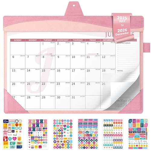 Ospelelf Leather Desk Calendar 2025-2026 Large 12"x17" Monthly Planner Pad with Protective Cover 18 Months July 2025 to Dec 2026 Pink