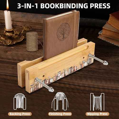 OopsifyMe Bamboo Book Press for Bookbinding, Paper Press, DIY Crafts, Multiple Hole Positions for Various Spine Sizes, Streamlined Edge, Book Binding Kits (Small Size (11.8x3.1))