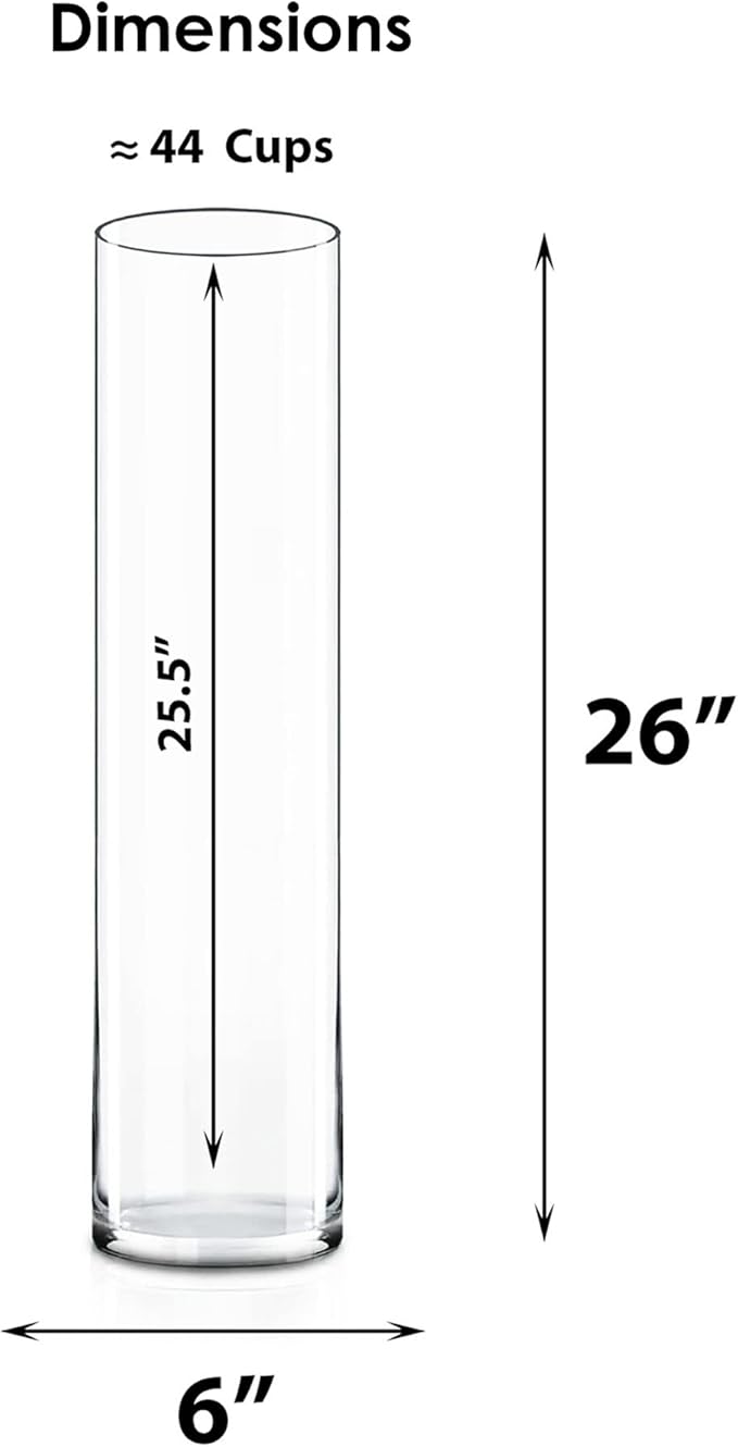 CYS EXCEL Cylinder Clear Glass Vase (H:26" D:6") | Multiple Size Choices Glass Flower Vase Centerpieces | Hurricane Floating Candle Holder Vase