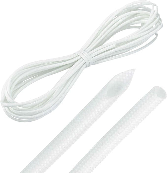 MECCANIXITY 30ft Braided Cable Sleeve, 1/8" ID 200C High Temperature 1500V Fiberglass Wire Insulation Cord Protector Organizer Wires Management for Motor Engine Fuel Line, White