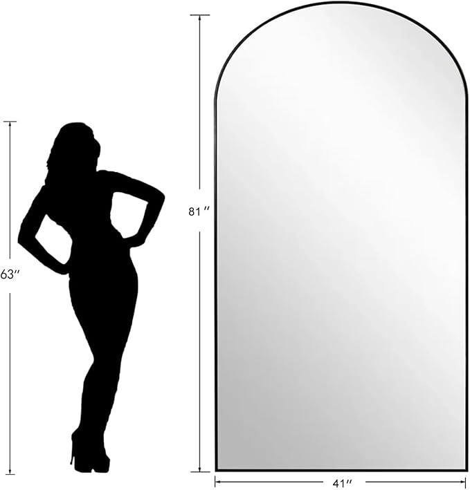 Dewfig Arched Full Length Mirror, 81"x41" Large Floor Mirror with Stand, Oversized Full Body Mirrors for Leaning or Hanging, Wall Mounted Mirrors for Bedroom, Living Room,Dressing Room, Black