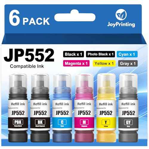 552 Ink Refill Bottles 6-Pack Compatible 552 Ink Bottles T552 Ink Work for ET-8550 ET-8500 ET8550 ET8500 Printers (Black, Photo Black, Cyan, Magenta, Yellow, Gray)