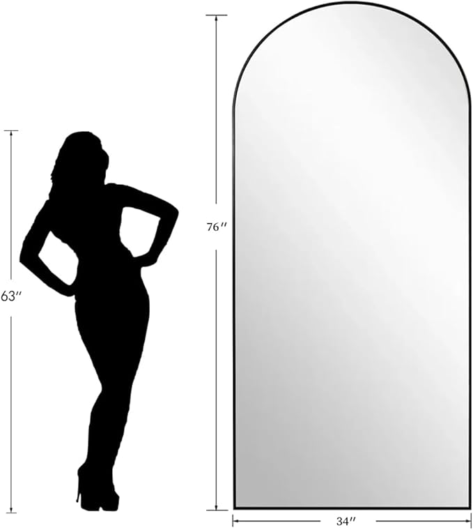 Dewfig Arched Full Length Mirror, 76"x34" Large Floor Mirror, Full Body Mirrors for Leaning or Hanging, Standing Mirrors for Bedroom, Living Room,Dressing Room, Aluminum Alloy Frame, Black