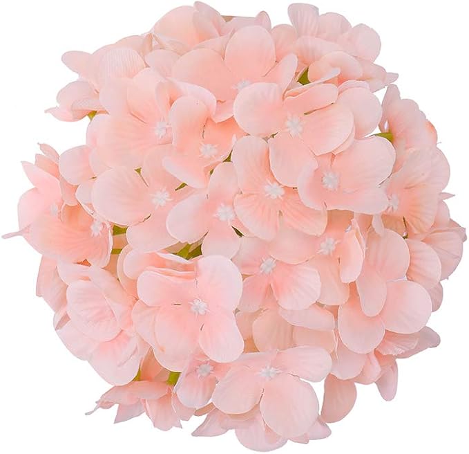 Silk Hydrangea Heads with Stems Artificial Flowers Heads for Home Wedding Decor,Pack of 10 (Peach Pink)