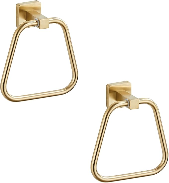 Brushed Gold Towel Ring for Bathroom 2 Pack, Kitchen Bath Towel Holder Hangers Wall Mount Heavy Duty Stainless Steel