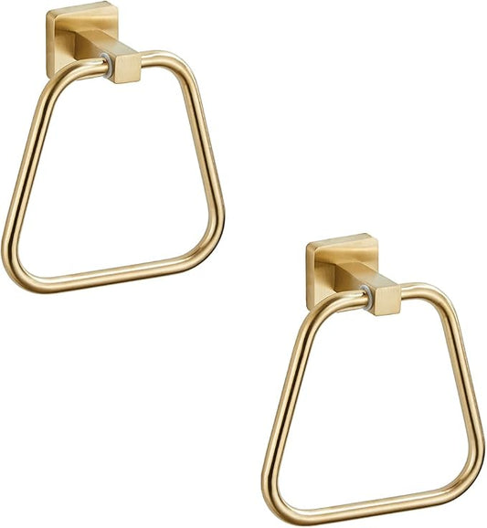 Brushed Gold Towel Ring for Bathroom 2 Pack, Kitchen Bath Towel Holder Hangers Wall Mount Heavy Duty Stainless Steel