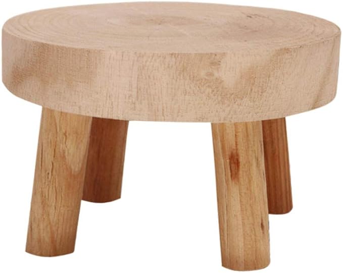 æ— Mini Wooden Stool Flower Display Stand, Potted Plant Shelf Succulents Bonsai Rack, Vintage Wood Grain Garden Plant Pot Riser Stand for Indoor Outdoor Office Dining Room Decor