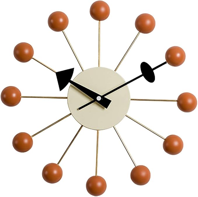 SHISEDECO Mid Century Retro Design Painted Solid Wood Non Ticking Decorative Modern Silent Wall Clocks for Home, Kitchen, Living Room, Office etc. (Ball Clock in Orange)