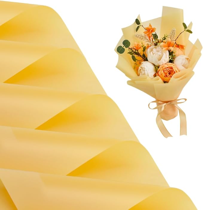 BEISHIDA 20 PCS Gold Floral Wrapping Paper-Matte Waterproof Flower Wrapping Paper Bouquet for Florist Supplies, DIY Crafts, Gift Packaging, Wedding, Birthday Gift