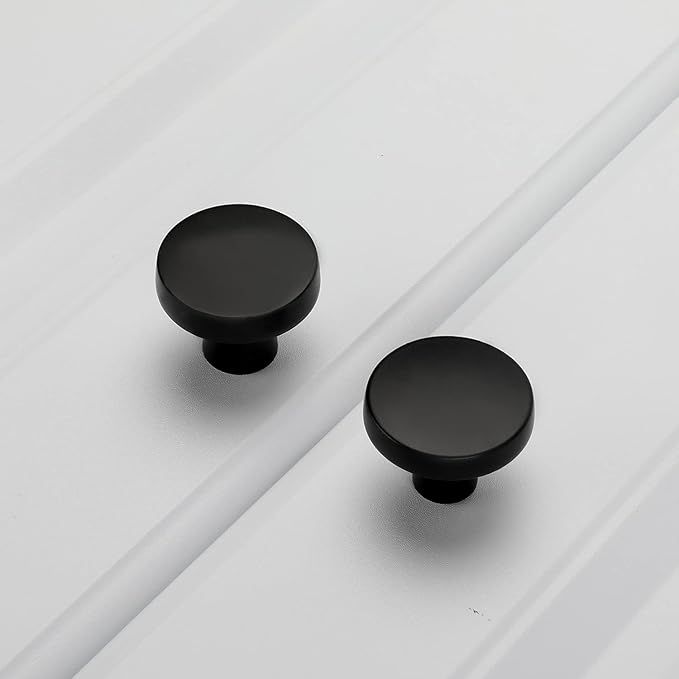 homdiy 25 Pack Black Cabinet Knobs Round Matte Kitchen Handles Zinc Alloy Metal Hardware for Dresser Drawer Desk Cupboard