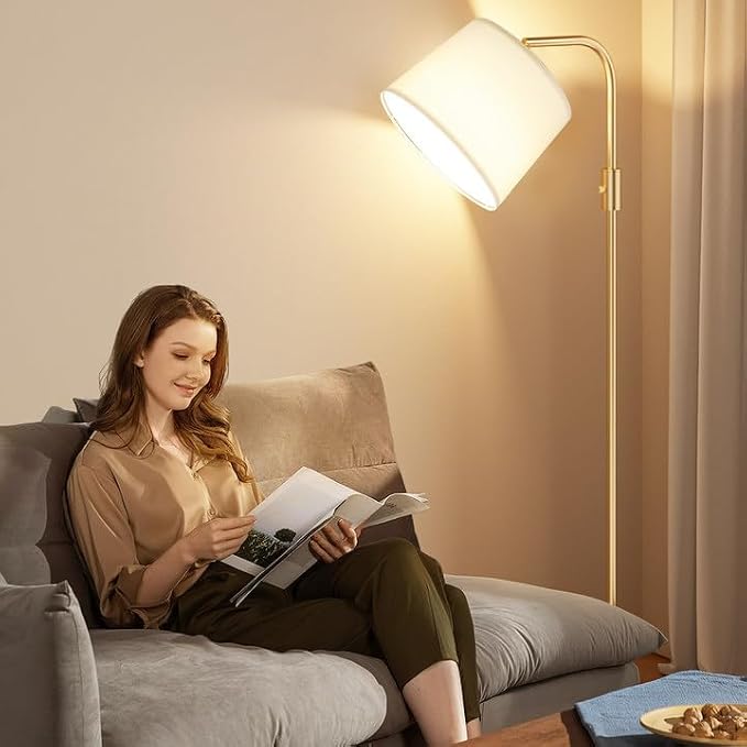Ambimall 𝐅𝐮𝐥𝐥𝐲 𝐃𝐢𝐦𝐦𝐚𝐛𝐥𝐞 Floor Lamp - Floor Lamps with 9W 𝐋𝐄𝐃 Bulb, Standing Lamps for Living Room with Adjust Head, Modern Standing Tall Light Rotary Switch for Office(Gold and White)