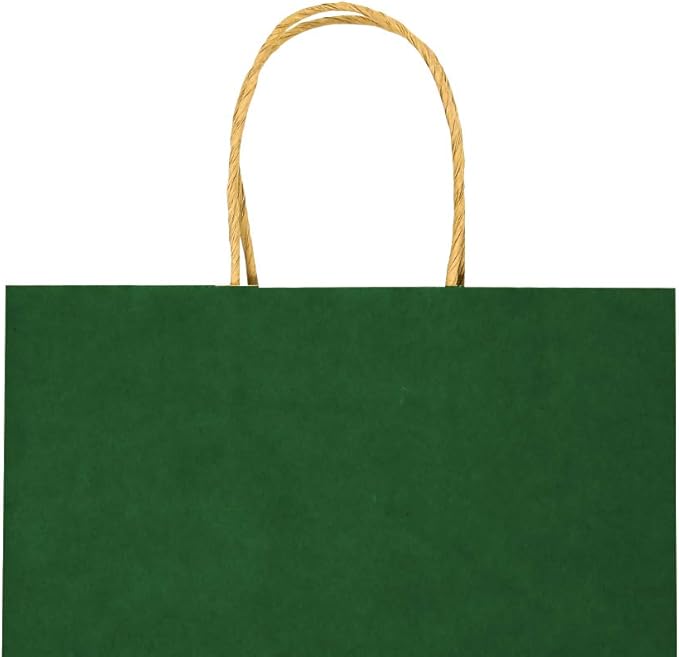 bagmad 100 Pack 5.25x3.25x8 inch Small Green Kraft Paper Bags with Handles Bulk, Gift Bags, Craft Grocery Shopping Retail Party Favors Wedding Business Sacks (Dark Green, 100pcs)