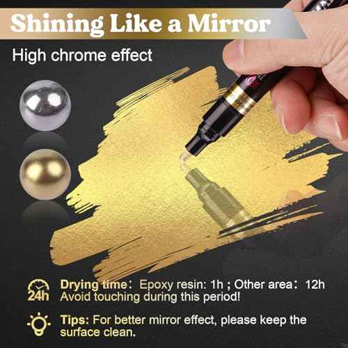 LET'S RESIN 6Pcs Mirror Chrome Markers,3 Sizes Shiny Chrome Paint Pen with Large Barrel, Quick Dry Oil-based Silver & Gold Markers for Metal, Resin,Model Painting,Marking,DIY Art & Jewelry Repair Kit