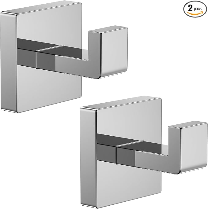 Kruodop 2 PCS Towel Hooks for Bathroom, Wall Mount Towel Holder, Black Matte Wall Robe Hook,Square Stainless Steel Door Hanger Towel Hook for Kitchen, Bedroom,Hotel,Pool,Coats（Silver）