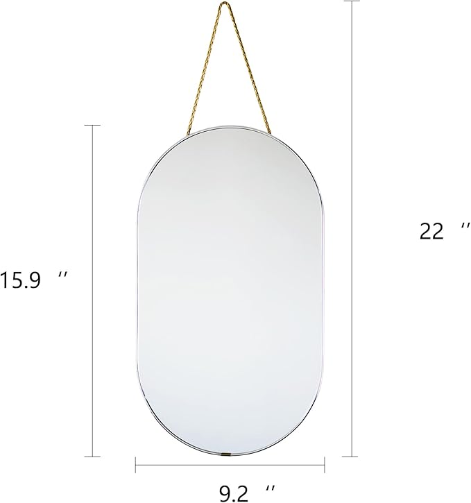 Oval Mirror, Oval Wall Mirror with Lanyard, High Definition Bathroom Mirror for Bathroom, Hallway, Living Room (Sliver, 9.2x15.9inch)