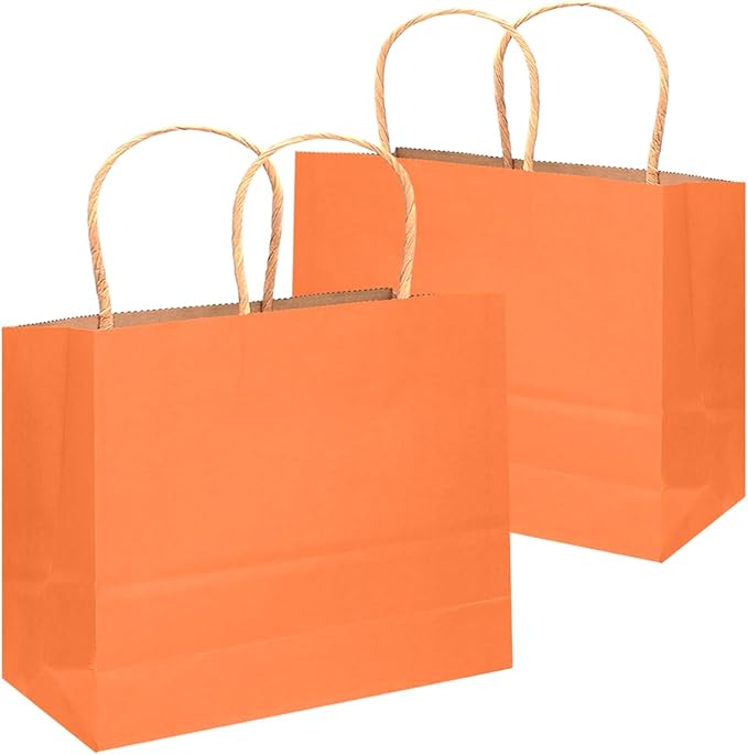 qiqee 13"x4.5"x10" Large Gift Bag with Handles Bulk 32PCS Gift Paper Bags Orange Bags Multiple Uses (Wide Large)