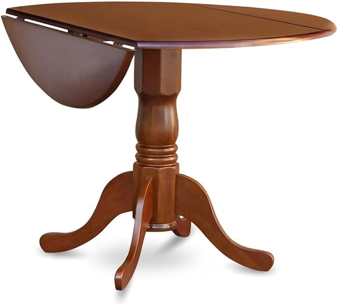 East West Furniture DLT-SBR-TP Dublin Kitchen Dining Table - a Round Wooden Table Top with Dropleaf & Pedestal Base, 42x42 Inch, Saddle Brown