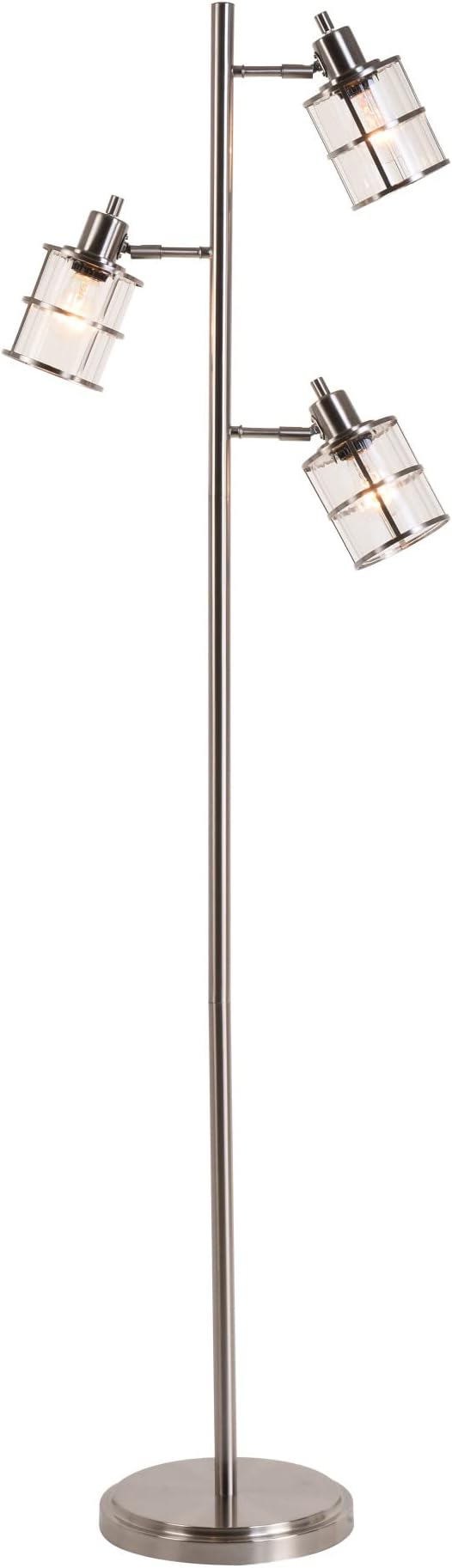 Catalina Lighting Modern 3 Light Floor Lamp with Adjustable Ribbed Glass Shades & Reading Light, 68", Classic Brushed Nickel