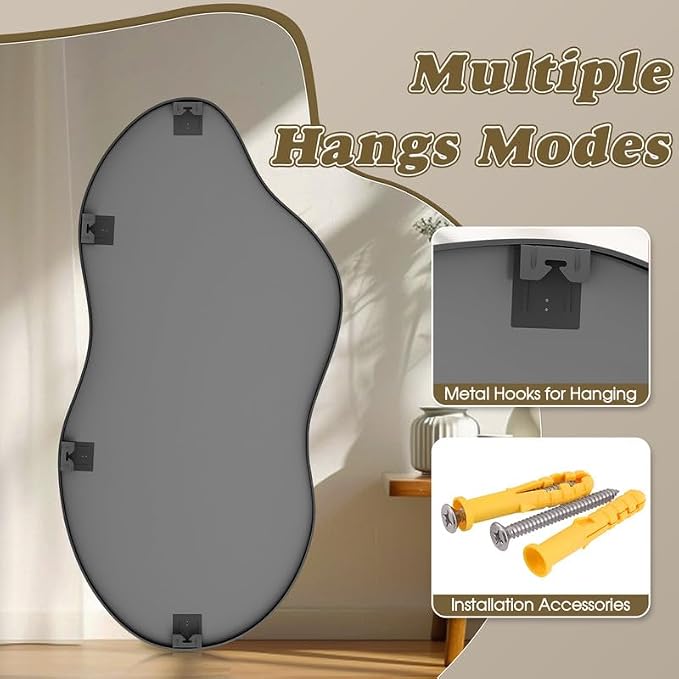Irregular Wall Mirror 24×40 Inch Wall Mirrors Decorative Black Modern Asymmetrical Abstract Mirror for Bathroom Bedroom Living Room Entryway Hallway