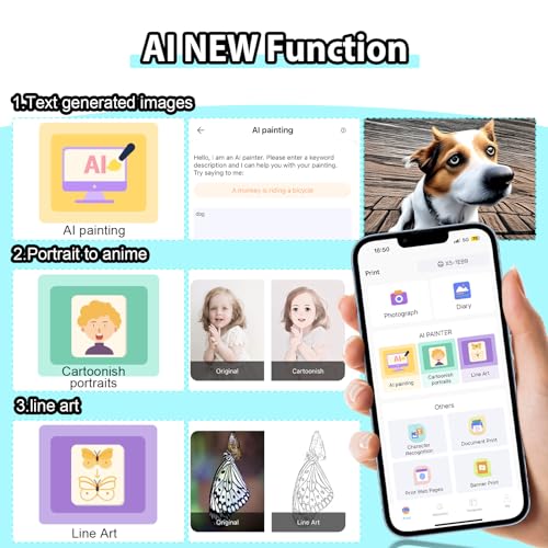 HuiJuKeJi Mini Sticker Printer Bluetooth Smart Pocket Inkless Thermal Printer with 11 Rolls Thermal Paper and Sticker for iOS&Android, Portable Receipt Printer for Photo Journal Notes Memo