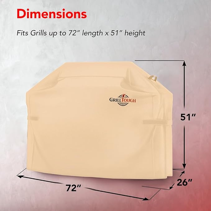 GrillTough Heavy Duty BBQ Grill Cover for Outdoor Grill, 72 Inch – Waterproof, Weather Resistant, UV & Fade Resistant with Adjustable Straps – Gas Grill Cover for Weber, Genesis, Charbroil, etc. Tan