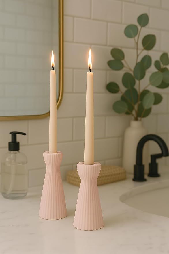Taper Candle Holders for Candlesticks Ceramic Candle Stick Candle Holder- Set of 2 Decorative Candle Stand for Wedding Decor,Dinner Party and Table Centerpieces,Housewarming Gift Pink