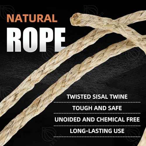 Twisted Sisal Rope 1/4" x 50ft - All Natural Chemical Free, Cat Tree Rope Twine for Scratching Post Repair, Replacement, and Crafts Gardening Home Decorating