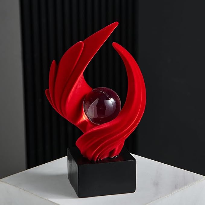 Abstract Art Sculpture, Resin Gold Decorative Statue, Modern White Ornaments for Living Room, Decorativas Modernas for Coffee Table, Entryway & Office Collectibles (Red)