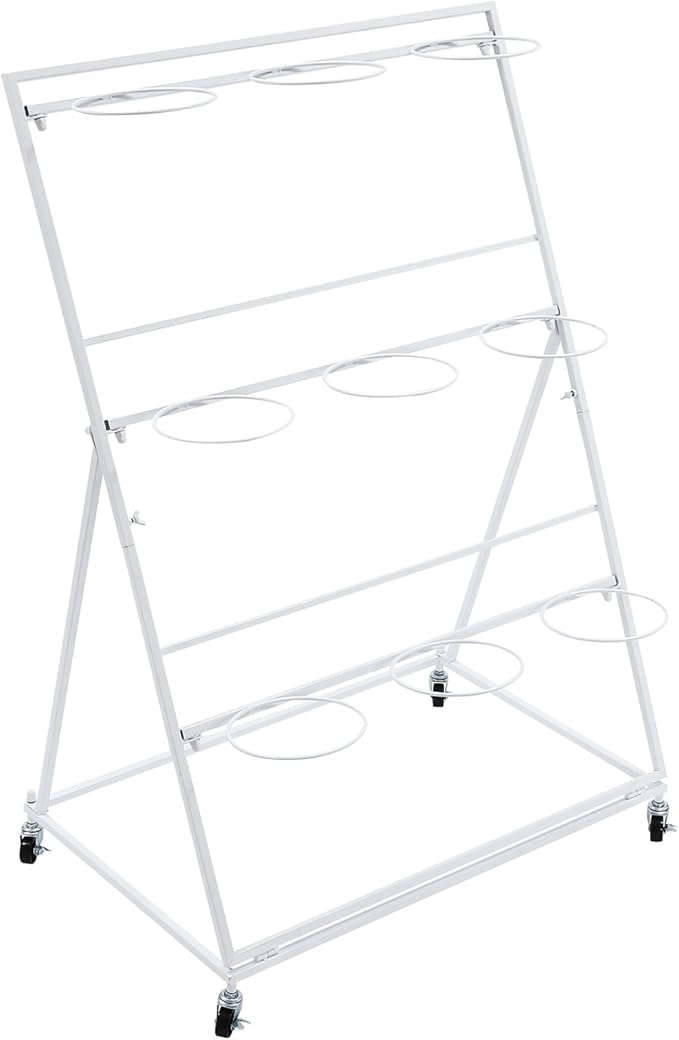 DYRABREST Flower Display Stand with Buckets, White 3 Layers Metal Plant Stand with 9 Pieces Buckets, Moving Florist Bouquet Shelf for Fresh Flower Shop, for Patio Garden, Outdoor Flower Pop-Up Events