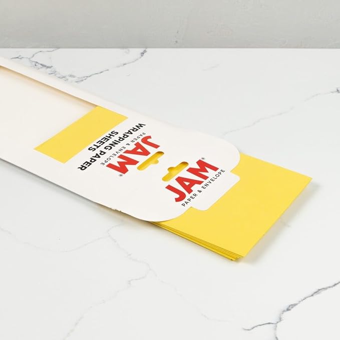 JAM Paper Gift Wrap - Matte Wrapping Paper Sheets - 30" x 20" Per Sheet (25 Sq Ft Total) - Matte Yellow - 6 Sheets/Pack