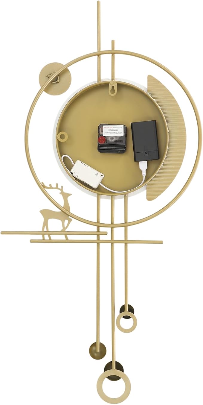 Wall Clock for Living Room, Large Gold Wall Clock with LED Light, Modern Decor Silent Non-Ticking Metal Clock for Living Room, Kitchen, Dining Room, Bedroom, Battery Operated, 15.35 * 31.5in