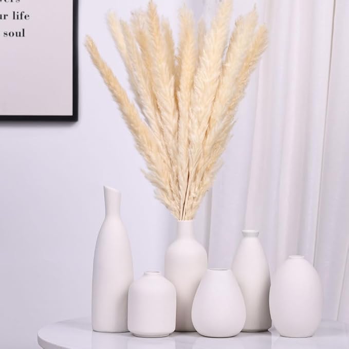 White Ceramic Vase Set of 6, Modern Boho Vases for Dry Flowers, Small White Vases for Decor, White Small Vases for Centerpieces in Bulk, Mini Small Flower Vases for Wedding Home Table Party Decor