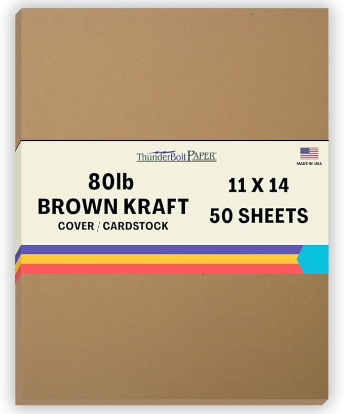 50 Brown Kraft Fiber 80# Cover Paper Sheets - 11" X 14" (11X14 Inches) Scrapbook|Picture-Frame Size - Rich Earthy Color with Natural Fibers - 80lb/Pound Cardstock - Smooth Finish