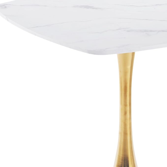 31.5 Inch Square Dining Table for 2 to 4 Person Mid Century Modern Tulip Table with Metal Pedestal Base Thick MDF Top for Apartment Kitchen Bistro Office, White and Golden