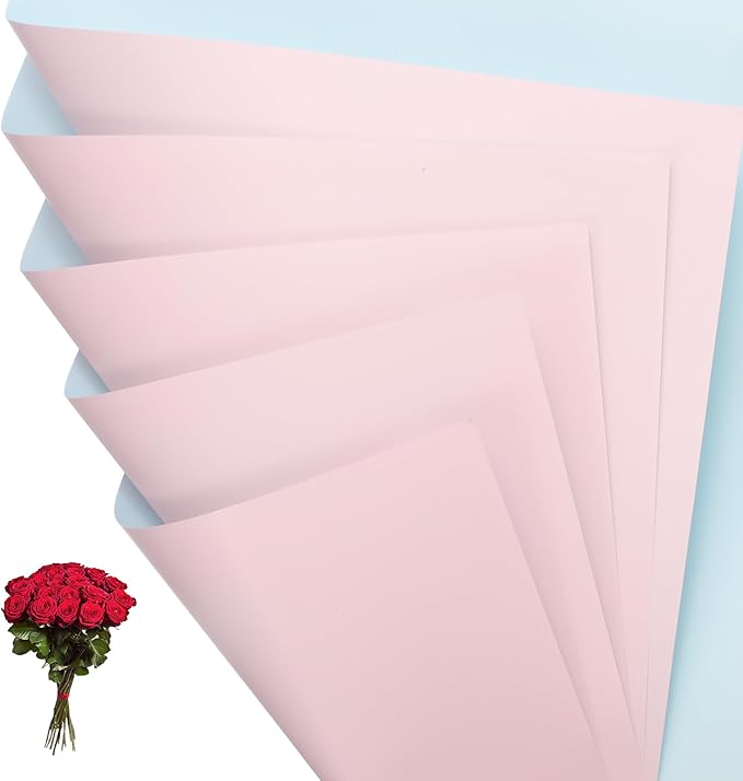 PATIKIL Flower Gift Wrapping Paper, 20 Sheets Double Sided Waterproof Bouquet Paper Wrap Florist Packaging Floral Papers for Wedding DIY Craft Valentine Mother's Day, Pink