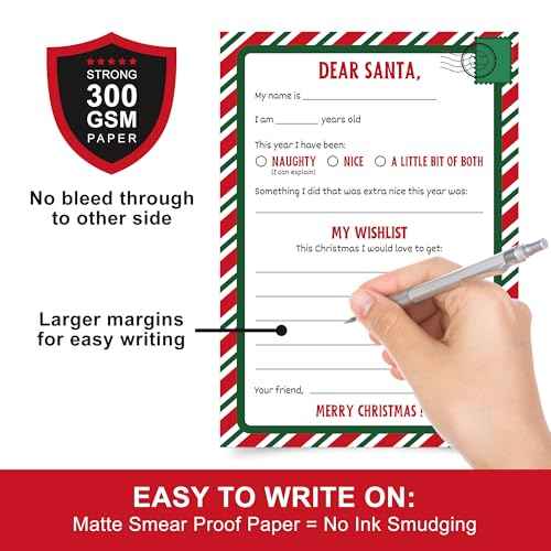 Perfect Occasion Letters To Santa - 10 Pack - Red & Green Kit - Large Double Sided 5.75" x 8" Official Letters To Santa + Envelopes & Stickers - Fill In The Blank Wish List For Kids - Set of 10