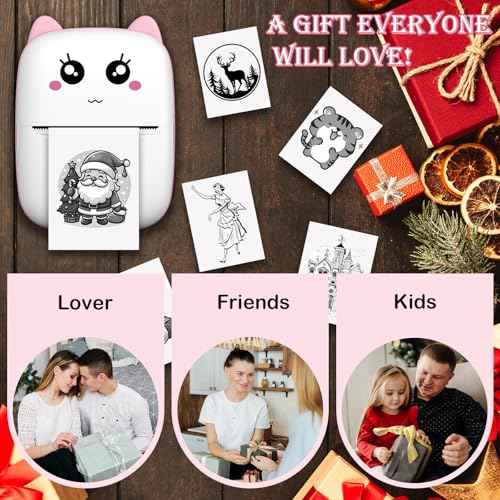 Mini Sticker Printer with 10 Rolls Paper, Thermal Printer Portable Sticker Maker, Bluetooth Inkless Printers Compatible with iOS & Android, Pocket Impresora Port?til for Notes, Journal, DIY, Kids Gift